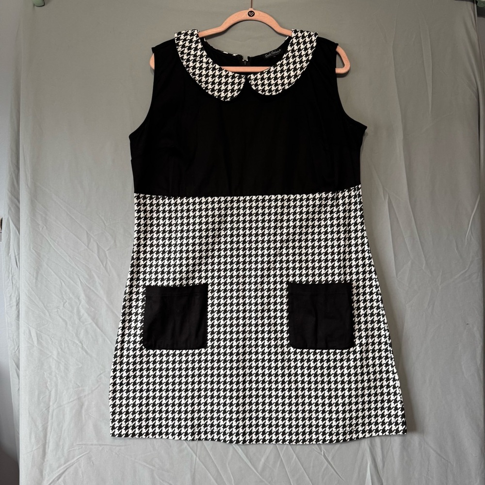Smak Parlour Womens Houndstooth Babydoll Dress L Black White Artsy Witchy READ